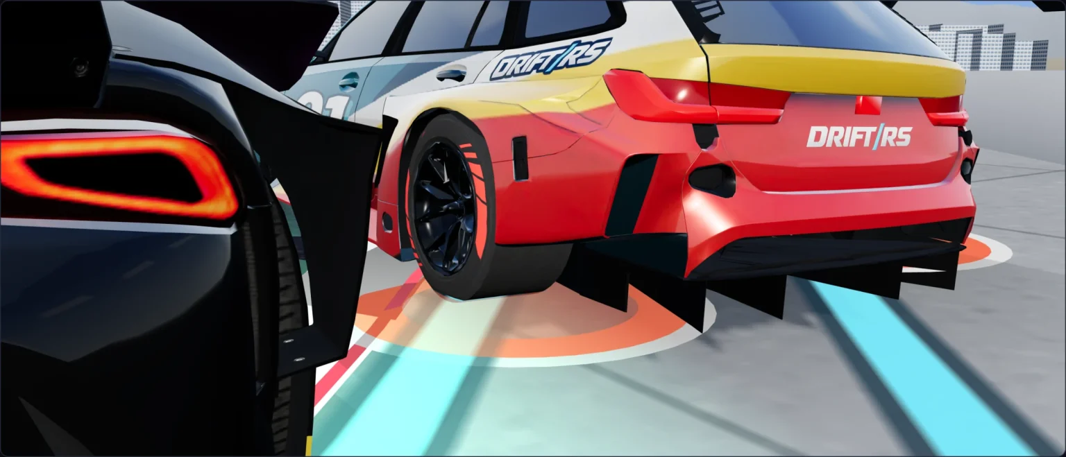 3D replay, low behind two cars at the track limit: a rear tyre past the limit line on its red marker