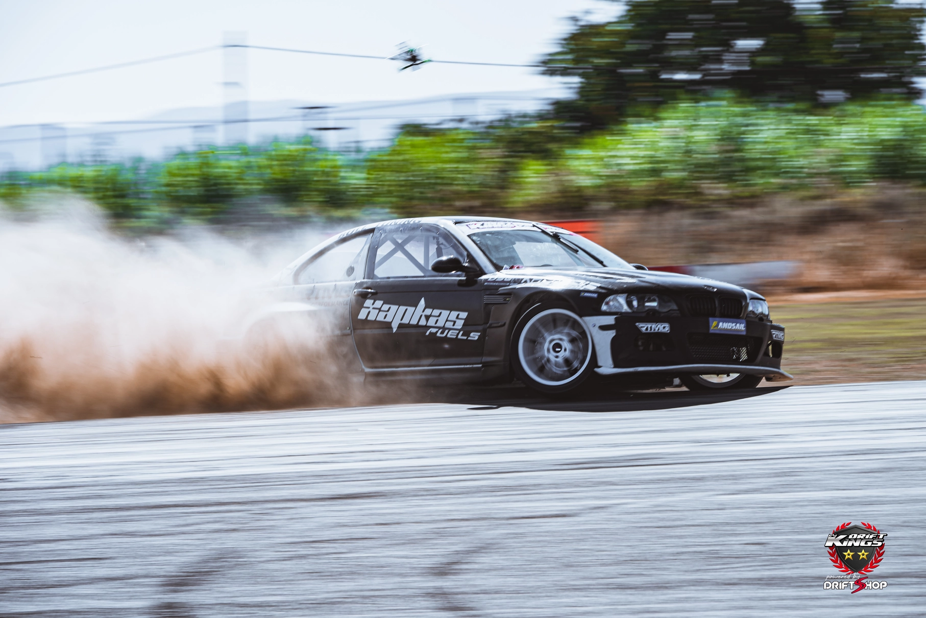 Anastasios Harkas drifting his black BMW at Serres Racing Circuit
